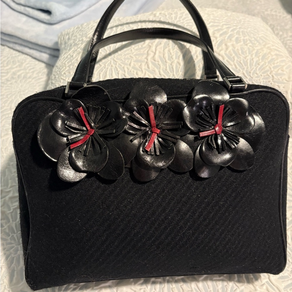 Vintage Kate Spade black textured flannel with leather accents great condition